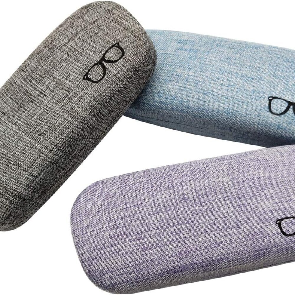 3Pack Hard Shell Eyeglasses Case Protector Linen Fabrics Large Glasses Case Conc